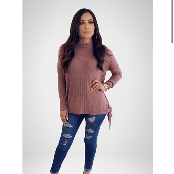 Mock Neck Brushed Long sleeve Top- Mauve - Picture 1 of 3